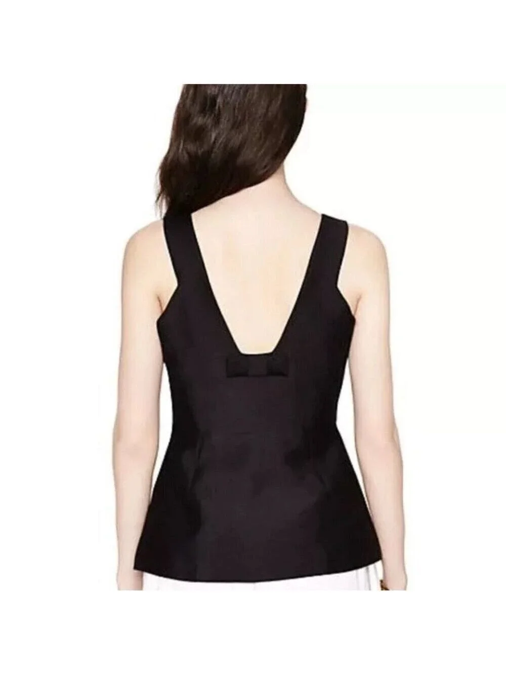 Kate Spade Top Black V-Neck Sleeveless Peplum Hem Back Bow Blouse 0